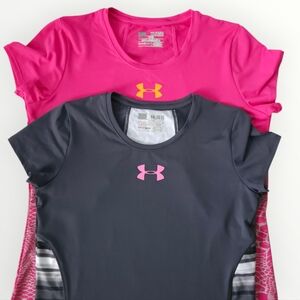 Under Armour‎ Youth XL HeatGear Fitted Athletic T-Shirts Bundle 2 Pink Snakeskin